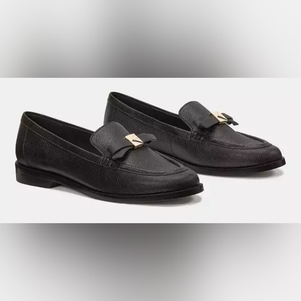 Kate Spade New York Black Pebbled Leather Loafers Round Toe Womans Sz 8.5, 7 NIB